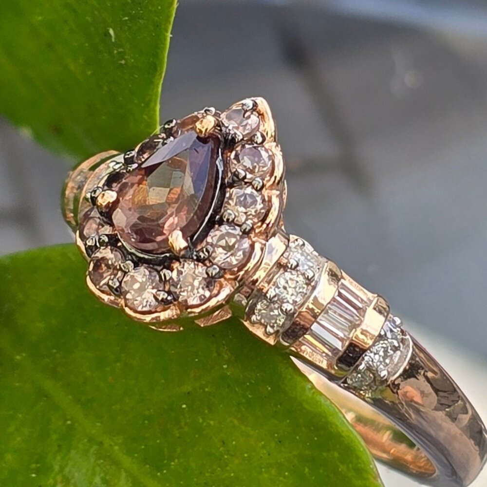 Madagascar ✦ Color Change Garnet & Moissanite Ring ✦ Pear Majesty Rose Vermeil 8
